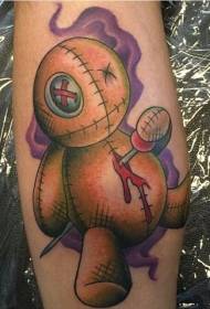 Modello di tatuaggio di bambola voodoo sanguinante di colore delle gambe