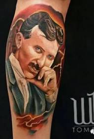 Umbala we-tattoo kaNikola Tesla wesitayela somfanekiso womlenze