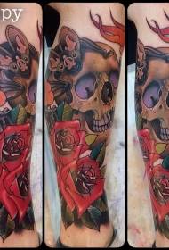 Ben ny skull stil mänsklig skalle med rosa tatuering