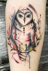 ternù di culore di vittura splash tinta owl pattern di tatuaggi di foglie