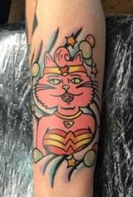 chica de dibujos animados de tatuaje Foto de tatuaje de gato de color en la pantorrilla