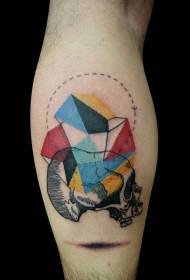 Kojos paprasta spalvota geometrija su kaukolės tatuiruote