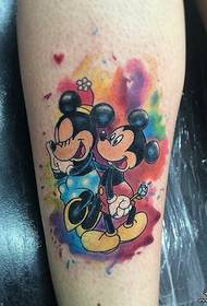 calf cartoon Mickey Mouse splash ink tattoo pattern