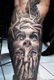 Modello di tatuaggio di carattere di Gesù realistico grigio gambe