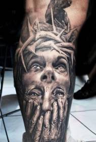 Jambes gris réaliste modèle de tatouage de personnage de Jésus