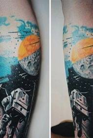 Noge modernog stila šarene svemirske teme tetovaža