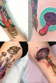 malowany tatuaż męskiej cholewki na kolorowym obrazie tatuażu z grzybami