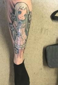 عرق الساق متماثل الوشم الساق على زهرة وشخصية الرسوم المتحركة صورة الوشم