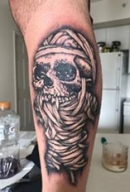 Tattoo mummies picture male calf on black skull木乃伊tattoo image