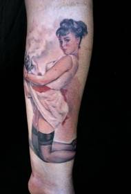 braccio Immagine molto realistica del tatuaggio della ragazza sexy