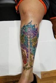 meninos bezerro pintado gradiente simples linha abstrata planta grande árvore tatuagem foto