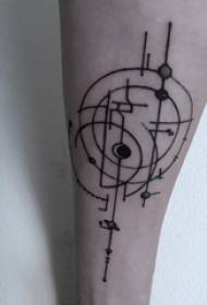 女生小腿上黑色点刺几何简单线条创意纹身图片