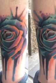 lány borjú festett akvarell vázlat splash gyönyörű rózsa tetoválás képet
