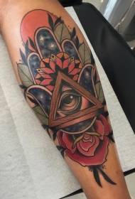 Нога ілюстрація стиль кольорові трикутник очей татуювання візерунок