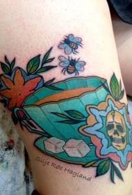 Dath teacup dath le patrún tattoo cloigeann