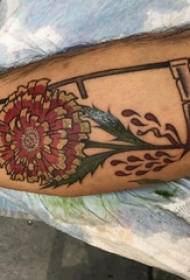 tatuaj model de crizantemă vițel masculin pe model de tatuaj de crizantemă