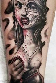 Kāju krāsas šausmu medmāsas tetovējuma modelis