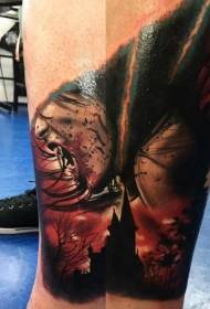 Kojų spalvos baisios spalvos kruvinos moters vampyro tatuiruotė