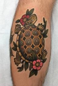 gambo maschio tatuaggio tartaruga su fiori colorati e immagini tatuaggio tartaruga