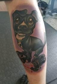 Šuniukų tatuiruotės berniukų blauzdos ant mielo šuniuko tatuiruotės paveikslėlio