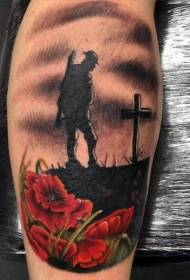 Memorial militar de culoare picioare cu tatuaj de flori