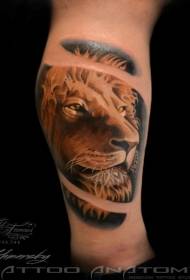 Realus spalvų liūto tatuiruotės modelis ant kojų
