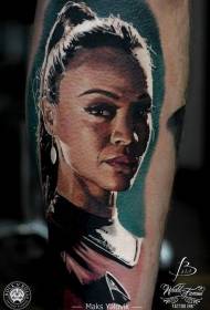 Нога филма жена херој портрет тетоважа узорак