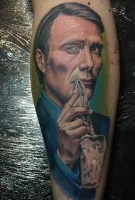 Modello del tatuaggio del ritratto dell'attore famoso di colore della gamba
