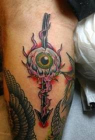 boys on the calf painted abstract lines eyeball and arrow tattoo pictures