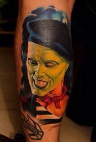 Leg color movie character portrait tattoo pattern