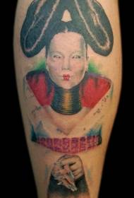 Bein Farbe japanische Geisha Porträt Tattoo Muster