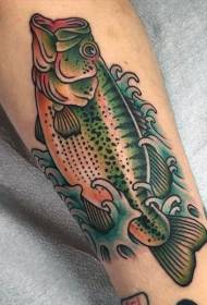 noga stara škola u boji ribe u vodi vodeni oblik tetovaže