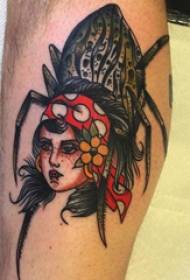 Eurooppalaisen ja amerikkalaisen vasikan tatuoinnin urosvarsi hahmon ja hämähäkin tatuointikuvassa