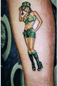 ٹانگ رنگ سیکسی فوجی لڑکی ٹیٹو تصویر