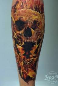 Modello di tatuaggio teschio ardente di colore delle gambe