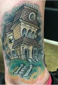 Stinco maschio del tatuaggio della costruzione sull'immagine colorata del tatuaggio della costruzione