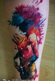 Leg watercolor style seduction woman tattoo pattern
