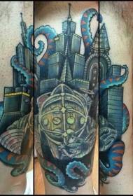 Gambe della futura città colorata e immagini di tatuaggi di polpo