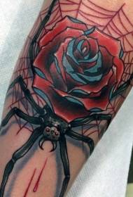 Buibui ya zamani ya rangi ya buibui ya shule ya zamani na tattoo ya rose