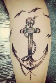 Kalf zwart grijs anker zeemeeuw tattoo patroon