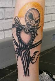 Forferdelig fargerik tatovering med hodeskalle monster på beinet