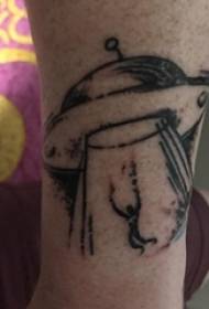 minimalist line tattoo male shank on black UFO tattoo picture