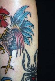 láb régi stílusú színes vicces kakas tetoválás