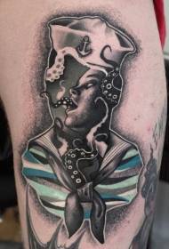 Tatuaggio da marinaio in stile surreale di colore delle gambe