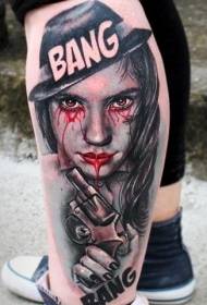 Jalan väri nainen verenvuoto muotokuva tatuointi malli