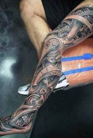 Realistico fantastico modello di tatuaggio meccanico a gamba intera