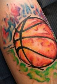腿部水彩风格的燃烧篮球纹身图片