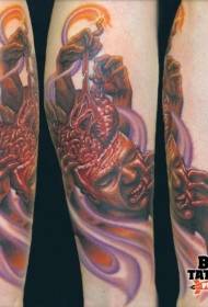 Fruktansvärda blodiga mänskliga tatueringsbilder av ben