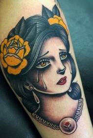 Legged stíl sean-scoilt ag caoineadh patrún tattoo bean
