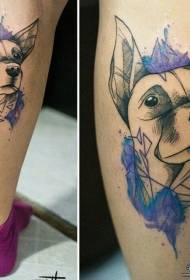 Kalb Hund Farbe Splash Ink Tattoo Muster